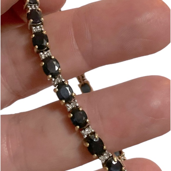 Vintage 14K Gold, Black Onyx, and Diamond Tennis Bracelet